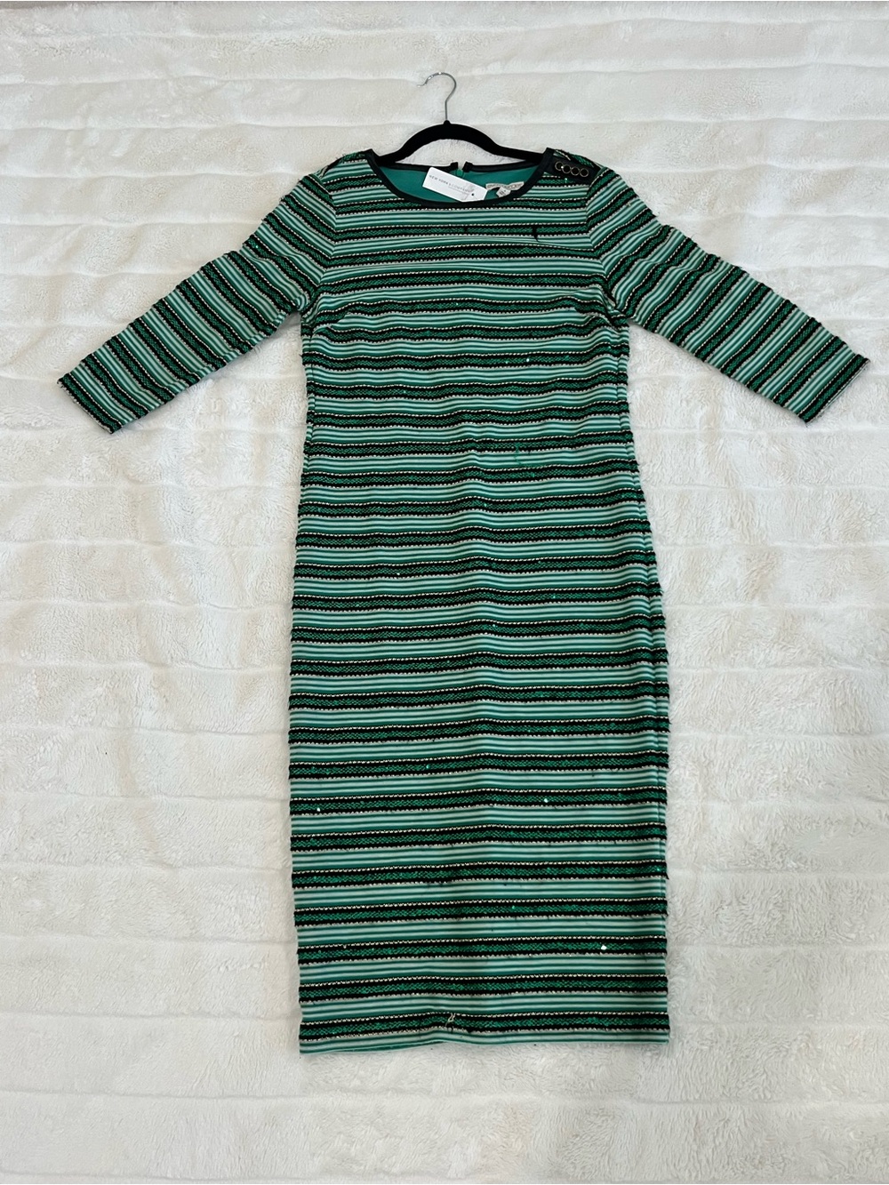 eva mendes for New York & Company Green & Black Striped Midi Dress